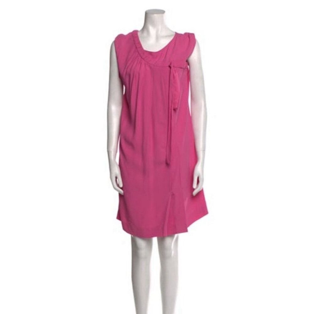 Prada Authentic 2013 Solid Pink Bow Knee Length Tank Shift Dress 42 Small Italy